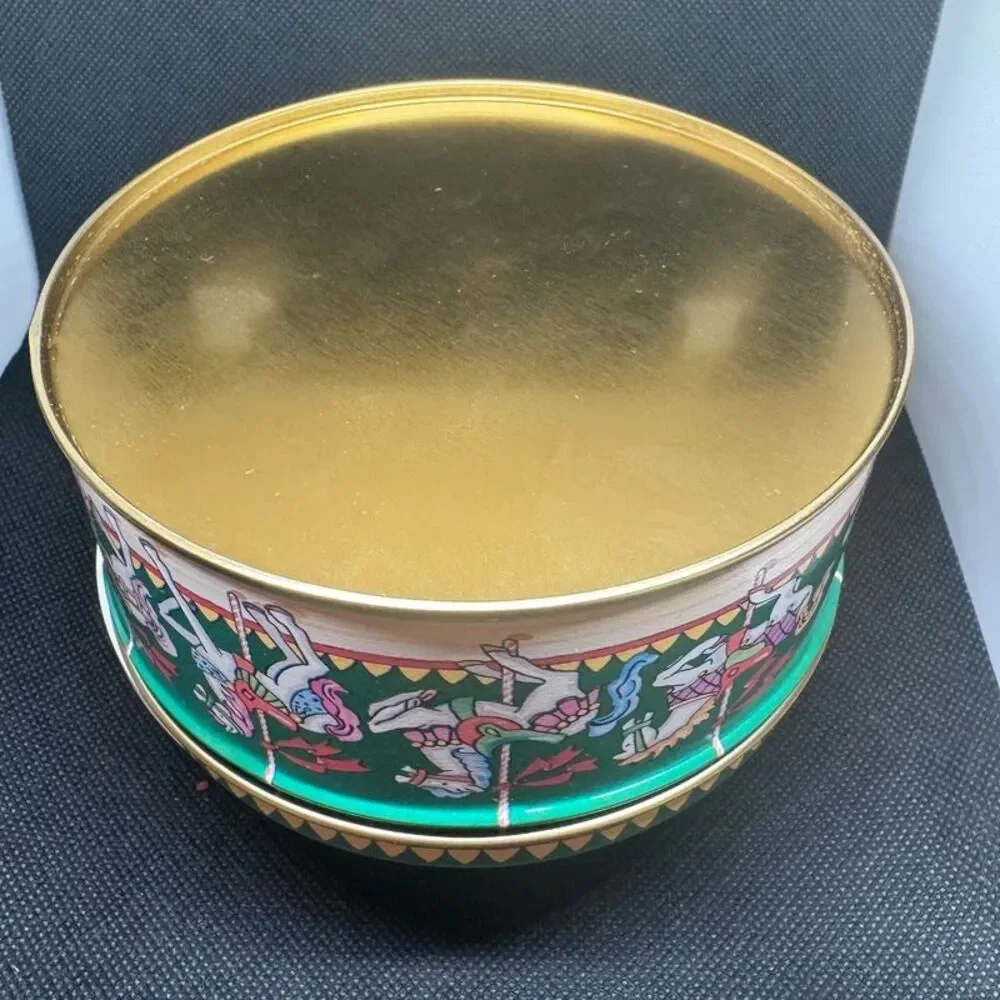 Vintage Avon Yuletide Carousel Christmas Decorative Tin with Original Box